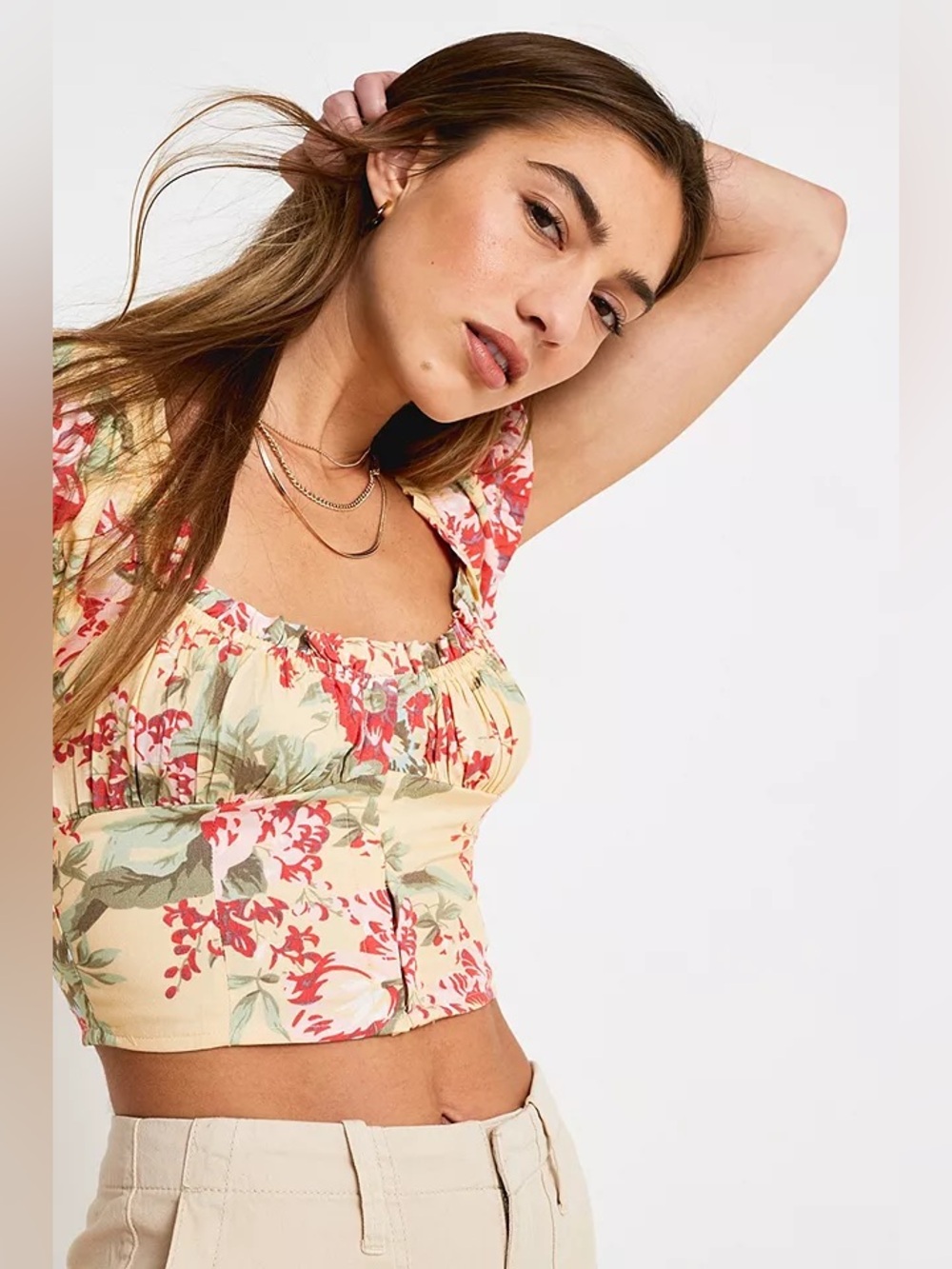 Urban outfitters yellow floral crop top